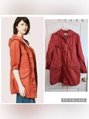 Ann Taylor Loft Hooded Utility Jacket Rust orange size L